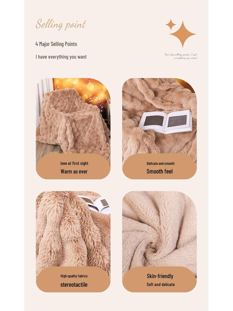 Tuscany Faux Rabbit Fur Bubble Fleece Blanket - Cozy Winter & Summer Sofa Throw