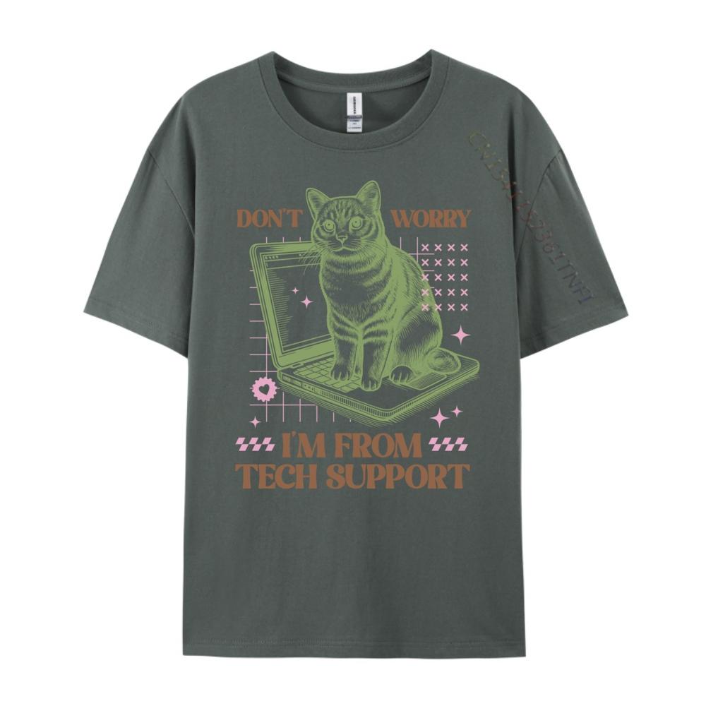 Don T Worry I M From Tech Support Computer Cat Graphic Shirts Short Sleeve T-Shirt Men's Clothing Punk Style