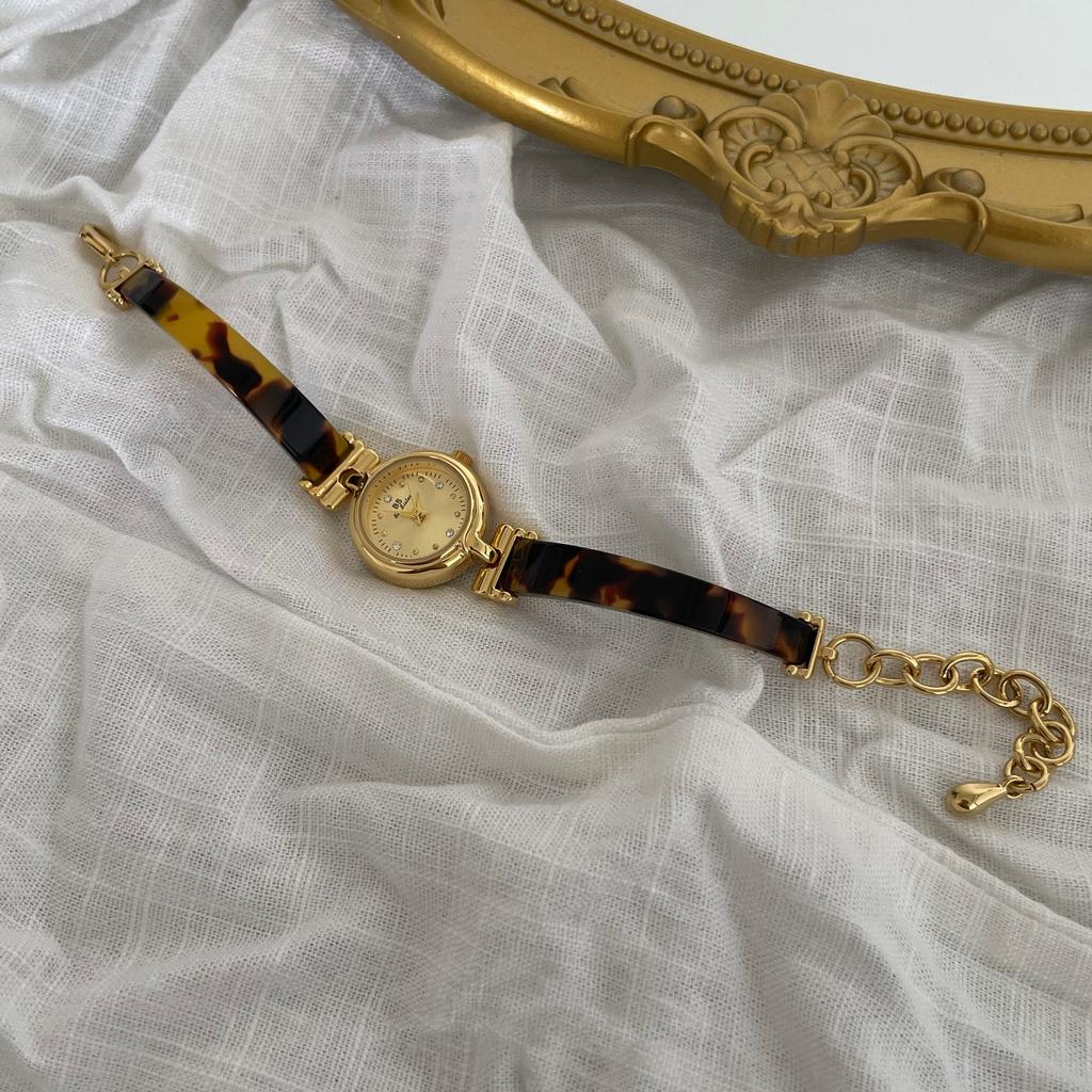 NEW Vintage Luxury Women's Watches Amber Tortoiseshell Resin Bracelet Dress Small Round Dial Watches For Woman Accessory