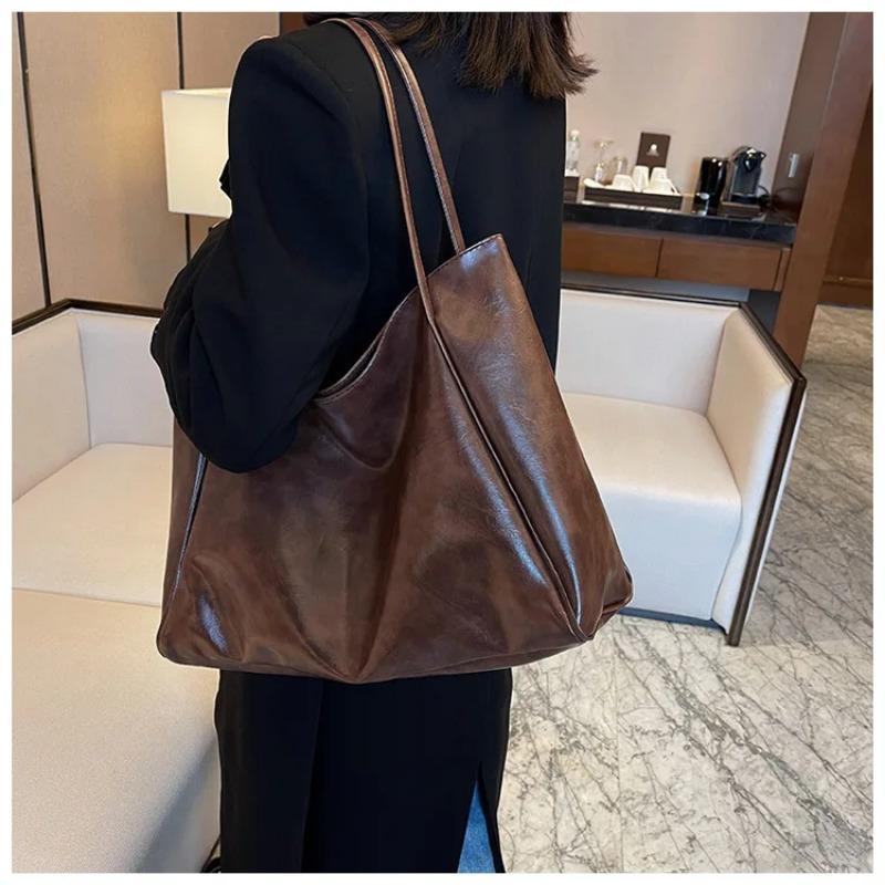 Soft PU Leather Quality Underarm Bag Vintage Wine Red Ladies Shoulder Bag Commuter Large Handbag 1pcs Women's Versatile Tote Bag