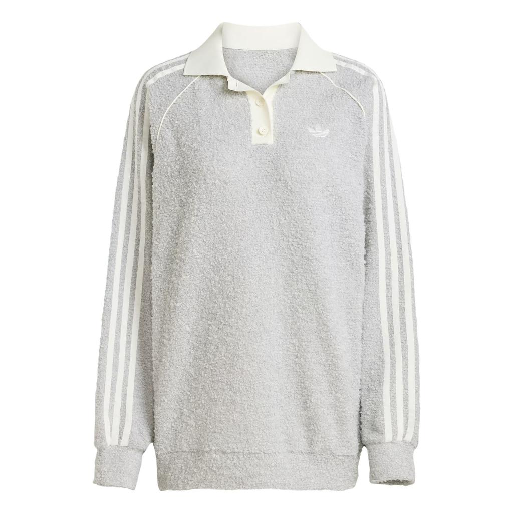 Adidas Originals FW25 Boucle Loose Fit Striped Long Sleeve Polo Shirt Women Tops KS7791