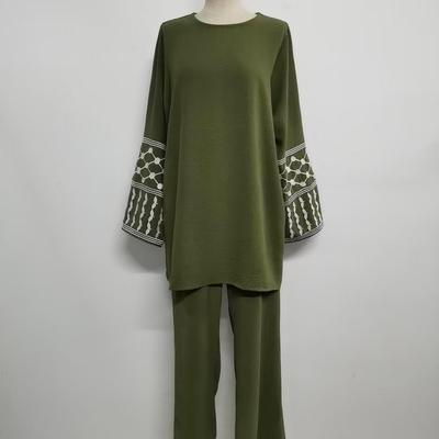 Yiduoduo Midden-Oosters Geborduurde Top & Wijde Pijpen Broek Pak 24836
