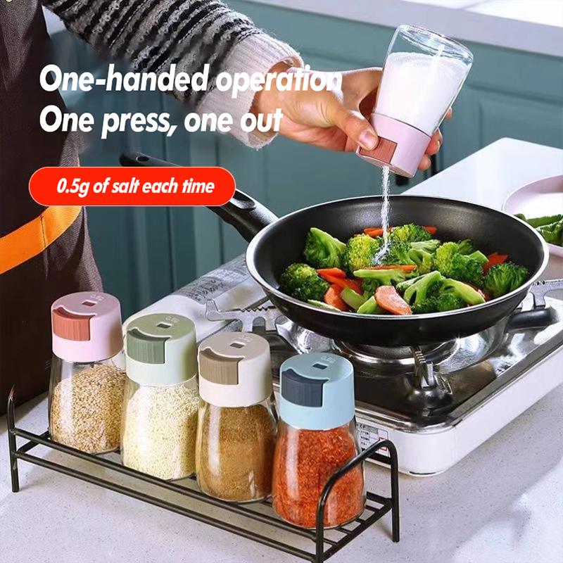Kitchen Salt and Pepper Shakers Precise Quantitative Push Type Seasoning Shaker Press Type Salt Dispenser Spice Dispenser Sealed