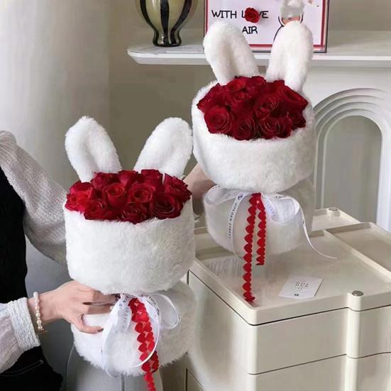 Bouquet Material Bag Rabbit Ears Non-shedding Tear-resistance Plush Surface Semi-finished Flower Material Pack Festival Supply