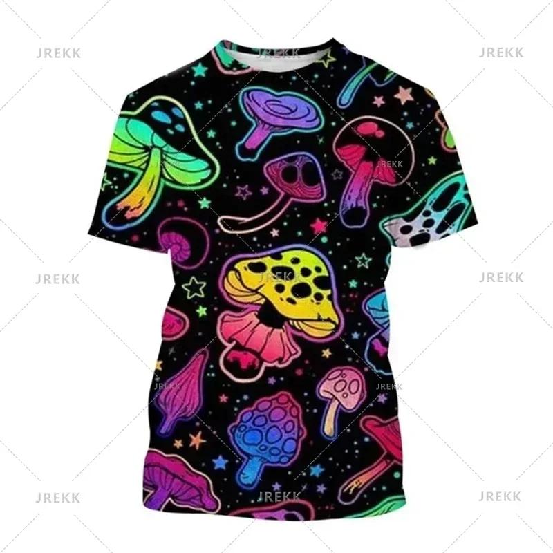 Summer Men's Casual T Shirts 3d Print T-shirt Art Design Colorful Mushroom Print T-shirts For Men Short Sleeve Streetwear Tops