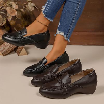 Large Size Women's Shoes Autumn Round Toe Deep Mouth Slip-on Soft Sole Soft Face Block Heel Single Shoes