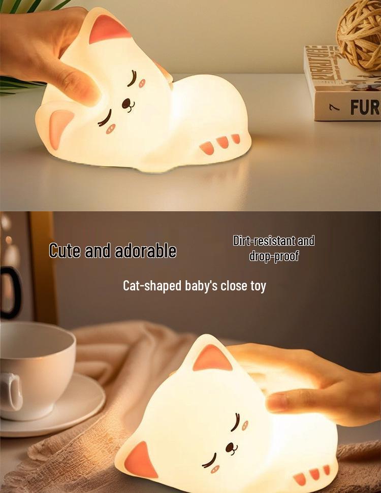 Sleepy Cat LED Silicone Night Light - Cozy Bedside Companion and Gift