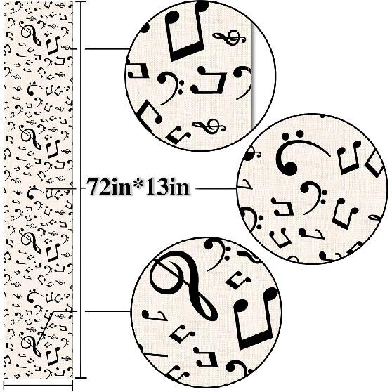 Nepnuser Linen Musical Notes Table Runner Music Event Birthday Party Wedding Decoration Farmhouse Home Dining Room Kitchen Table Decor (13" x 72")