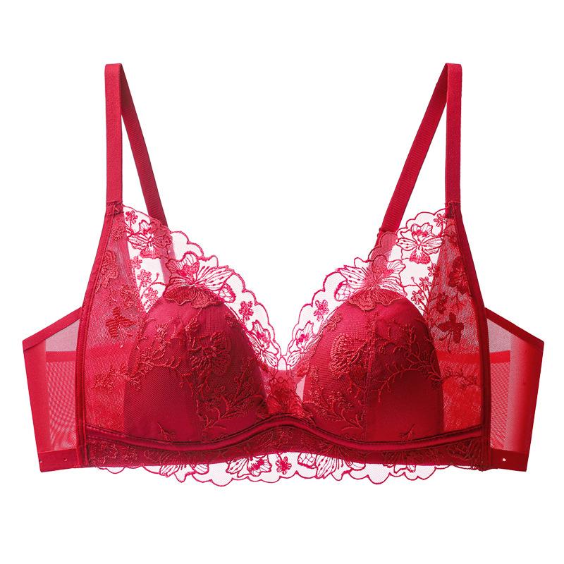 Comfortable French lace underwear ultra-thin anti-bumping rabbit ear cup without steel ring large chest small anti-sagging bra