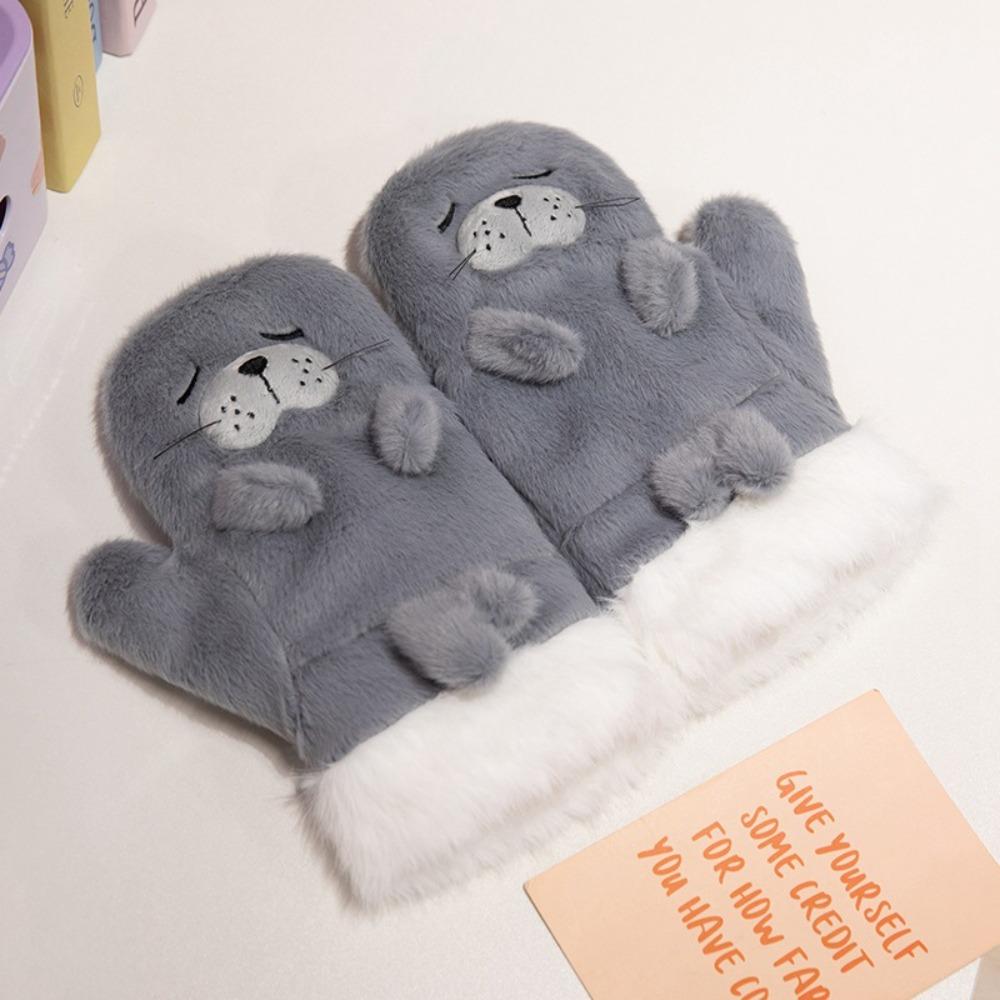 

Solid Color Full Finger Glovs Warm Halter Mittens New Plush Wool Gloves Outdoor сірий