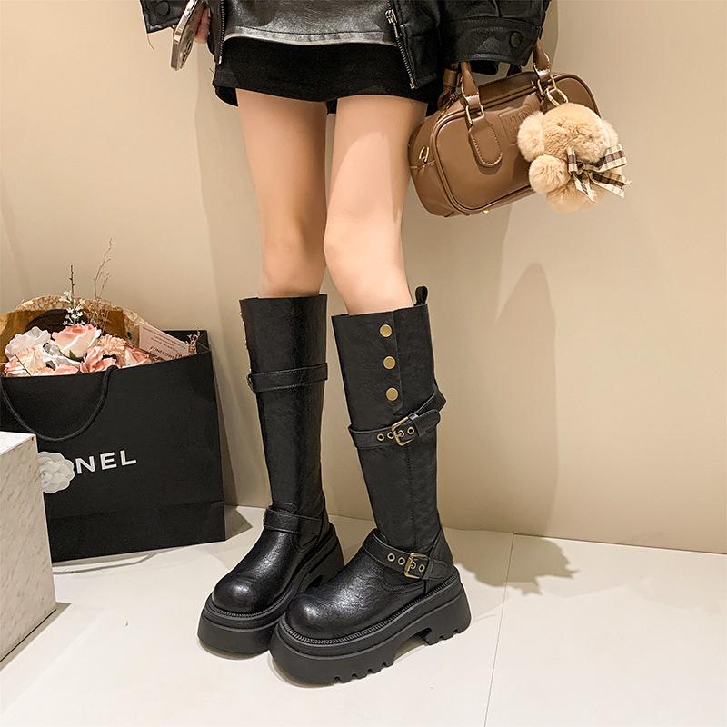 Maillard Brown Fashion Boots Women's 2025 Spring and Autumn New Thick Leg Heightening Knight Boots Small Tall Boots