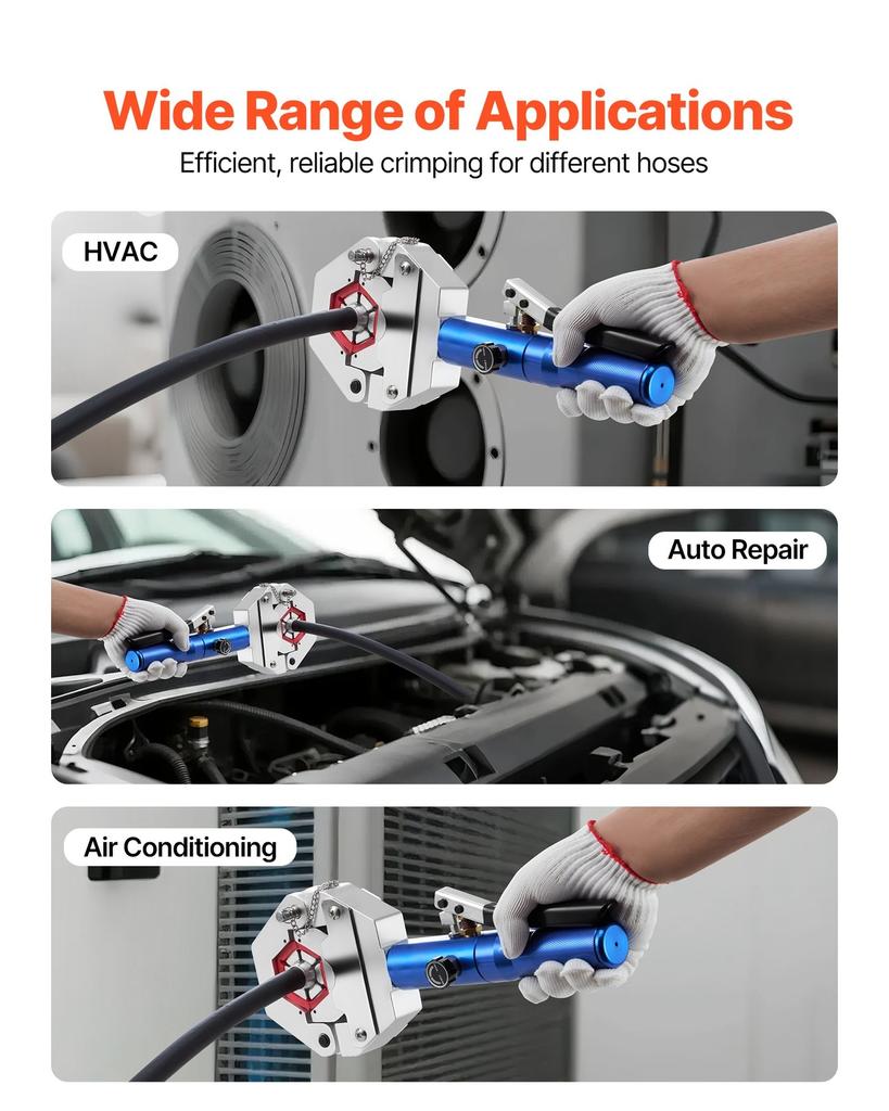 Hydraulic Hose Crimper, Hydra-Krimp AC Hose Crimper Kit with 7 Dies Snap-On, Integral Manual Hydraulic A/C Hoses Crimping Tool for Automotive & Air