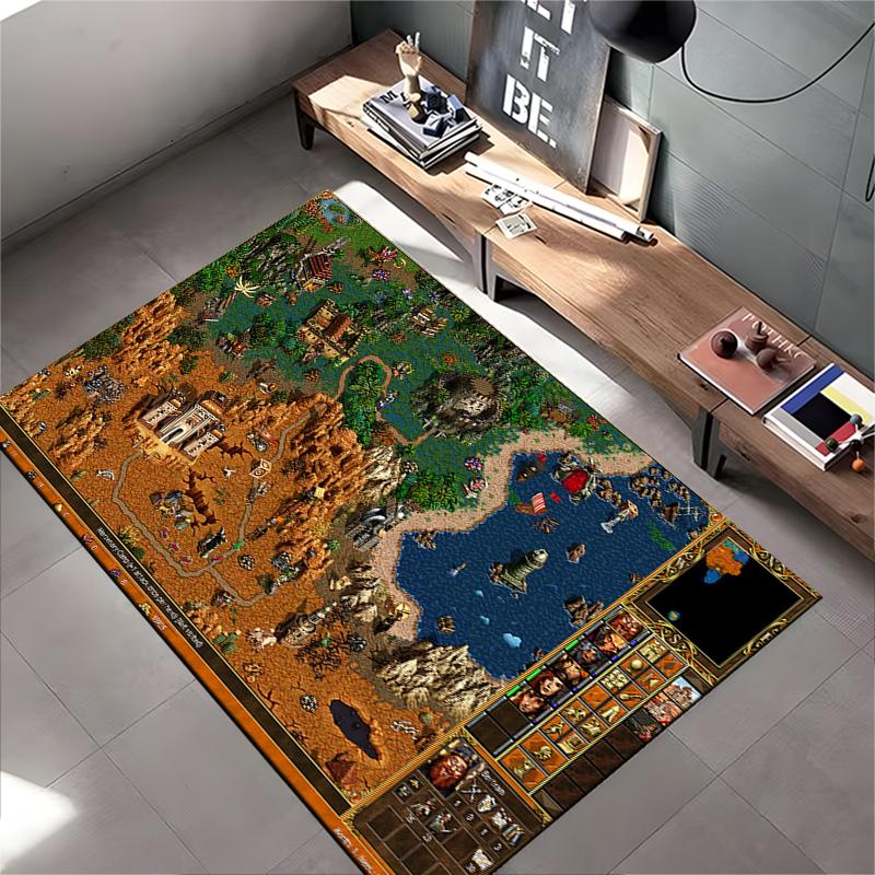 Fantasy World Map with Castles and Landscapes Non-slip rug suitable for living room and bedroom sofas