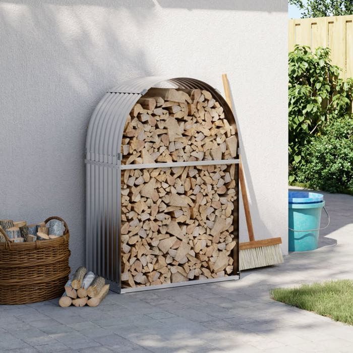 VidaXL Porte-bûches, Support à Bois de Chauffage avec Rangement, Étagère à Bois de Chauffage Extérieur, Argenté 80x45x120 cm 364589