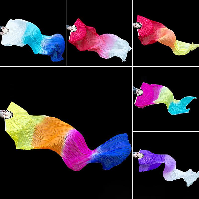 Prawa ręka 150 cm długości wachlarz do tańca Sprzedaj Pani Belly Gradient Color Dancer Ćwicz długie imitacje rekwizytów tanecznych Jedwabne wachlarze