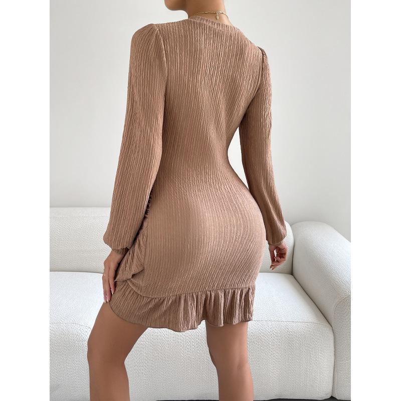 Tooxika 2024 New Sexy Slim Hip Fishtail Skirt OL Temperament Commuting Round Neck Long Sleeve Dress