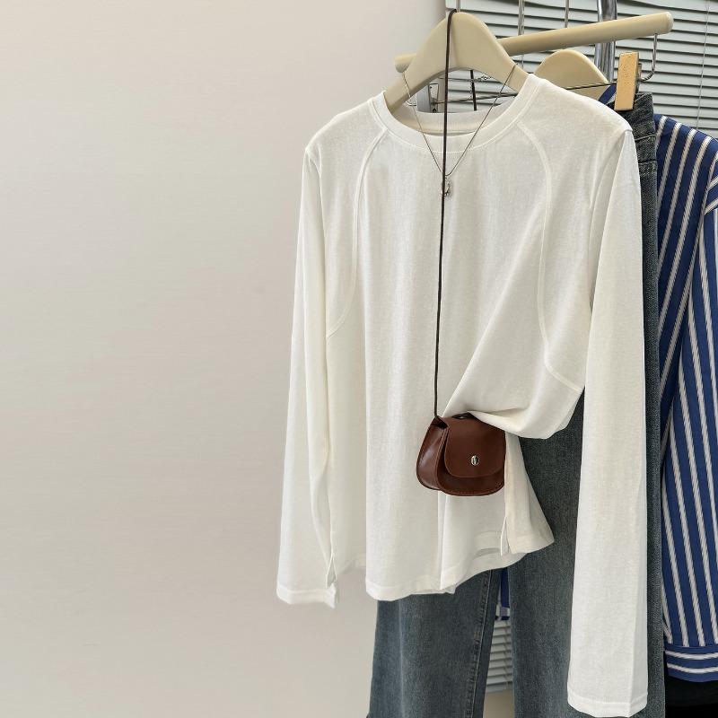 Wind Shot Split Hoop Long Sleeve T-Shirt Women's Season Loose Inner Bottom Shirt Top