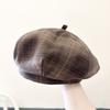 New Korean Dopamine Color Plaid Beret Women's Autumn Sweet British Painter's Hat Plaid Octagonal Hat