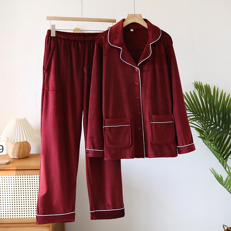 Women's Winter Fleece Pajama Set - Warm Cardigan, Long Sleeves, Side Pockets, Can Be Worn Outside in Spring and Autumn