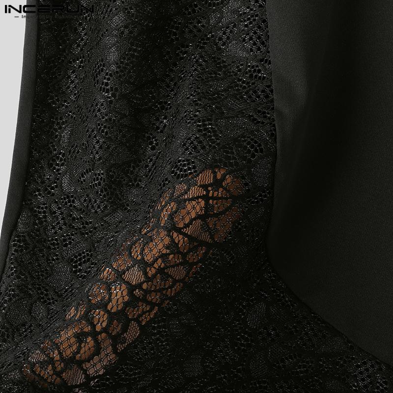 INCERUN Men Sleeveless Gradient Tops Lace Shorts Fitted Outfit Pajamas Underwear Sets