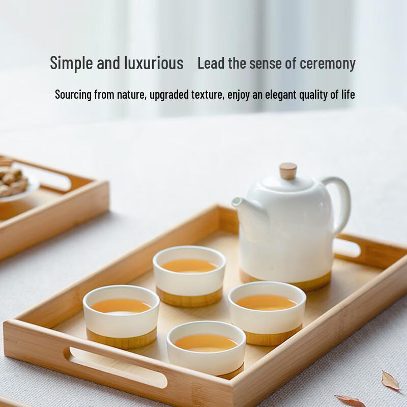 YIJUK Bamboo Rectangular Tea Tray with Handles