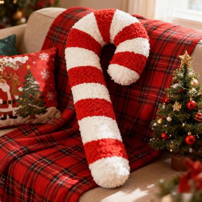 Christmas Throw Pillow Comfortable Candy Cane Shape Cushion Christmas Decoration Soft Plush Candy Cushion for Living Room Sofa