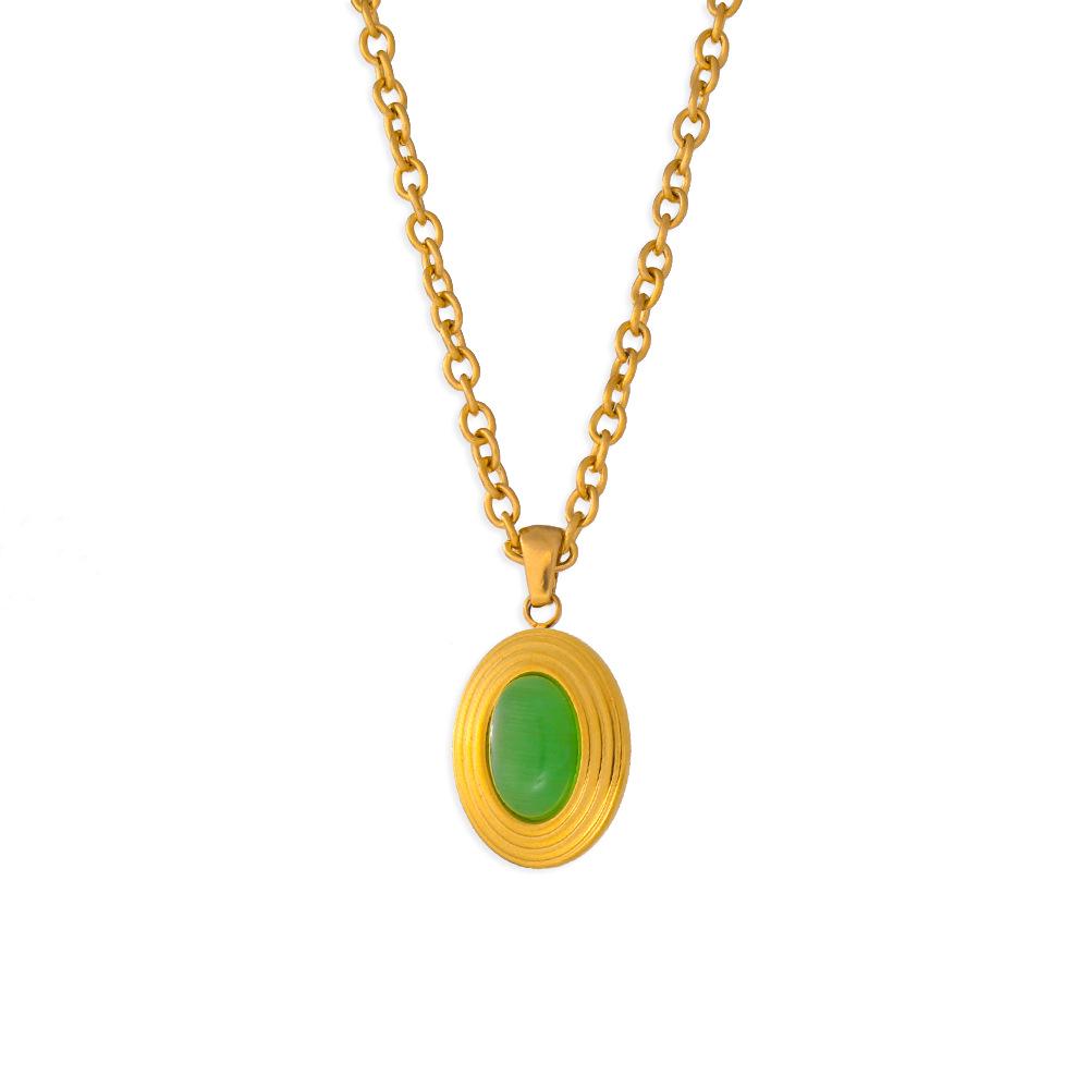 Custom Oval Cat s Eye Stone Necklace & Titanium Steel Non-fading Earring Ring Set
