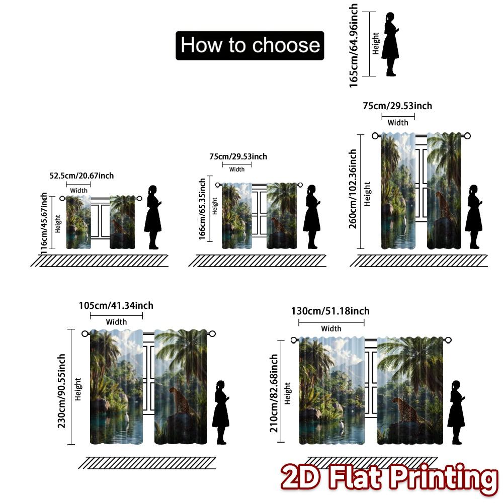 2pcs, 2D FLAT PRINTING Curtains (Without Rod) Savannah Oasis Popular Contemporary Curtains 100% Polyester Curtains Thermal