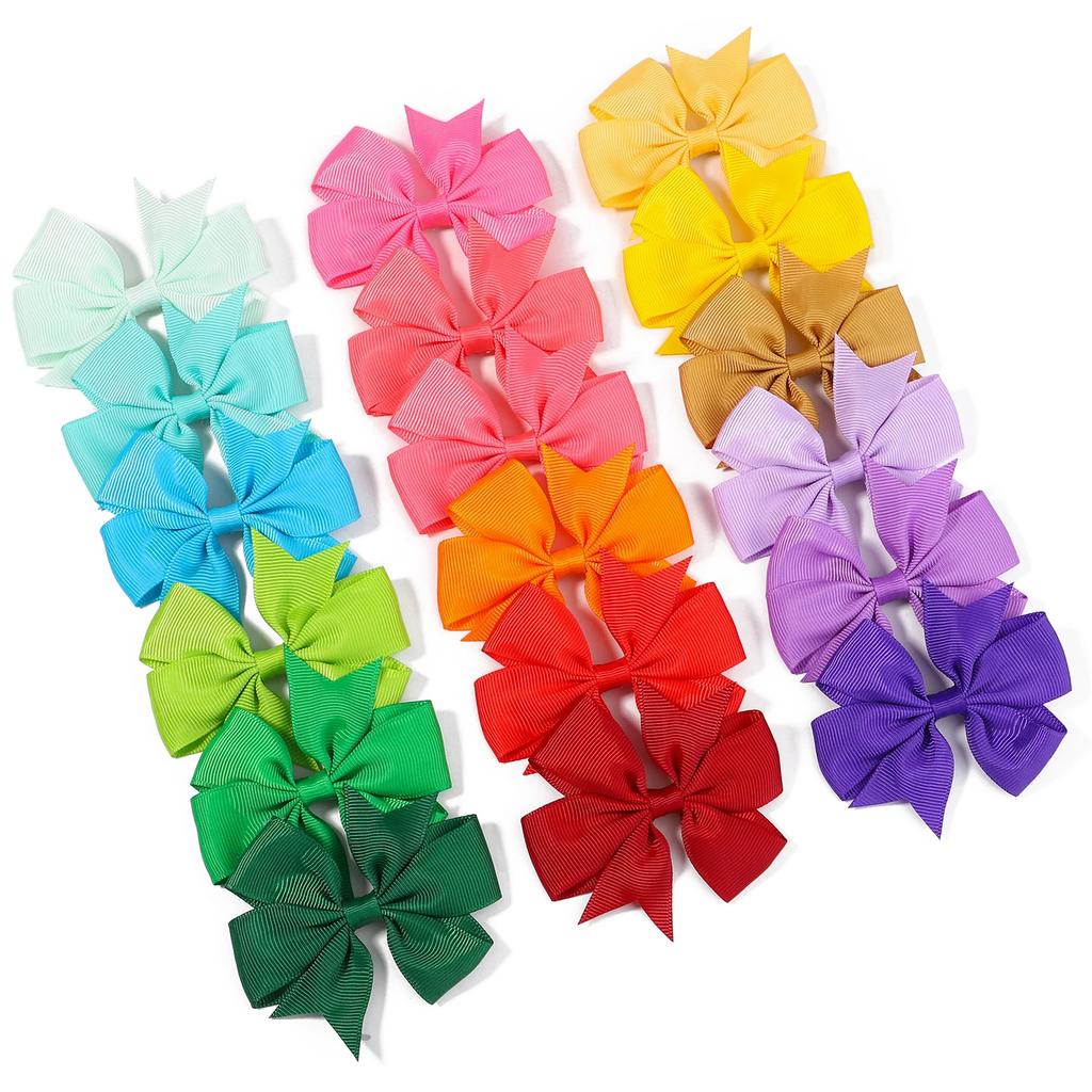 40Pcs/set Sweet Colorful 3'' Grosgrain Ribbon Hair Bows Clips for Baby Girls Boutique Hairpins Headwear Kids Hair Accessories