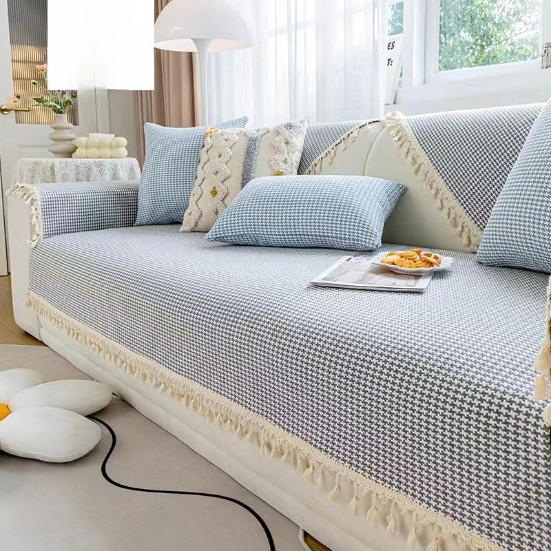 

Подушка для дивана из чистого хлопка Four Seasons Универсальная простая современная нескользящая ткань с рисунком «гусиная лапка» Чехол для дивана Чехол из хлопковой нити 70*70cm