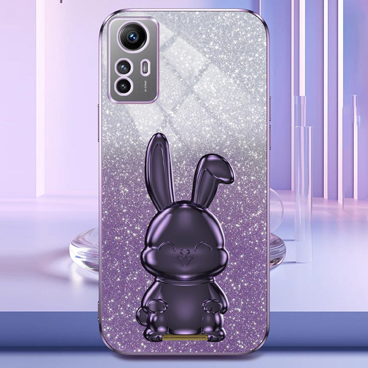

For Xiaomi Redmi Note 12S 4G Anti-shock Phone Case Glitter Pull-out Kickstand PC+TPU Cover Purple
