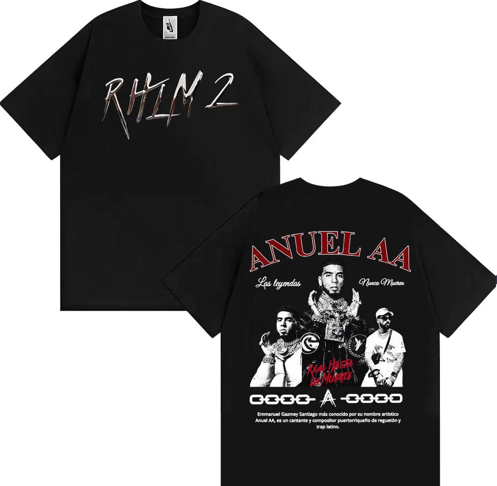 Rapper Anuel AA Rhlm 2 Album World Tour T Shirt Men Women Clothing Hip Hop High Street Tshirt Vintage Casual Oversized Tshirts