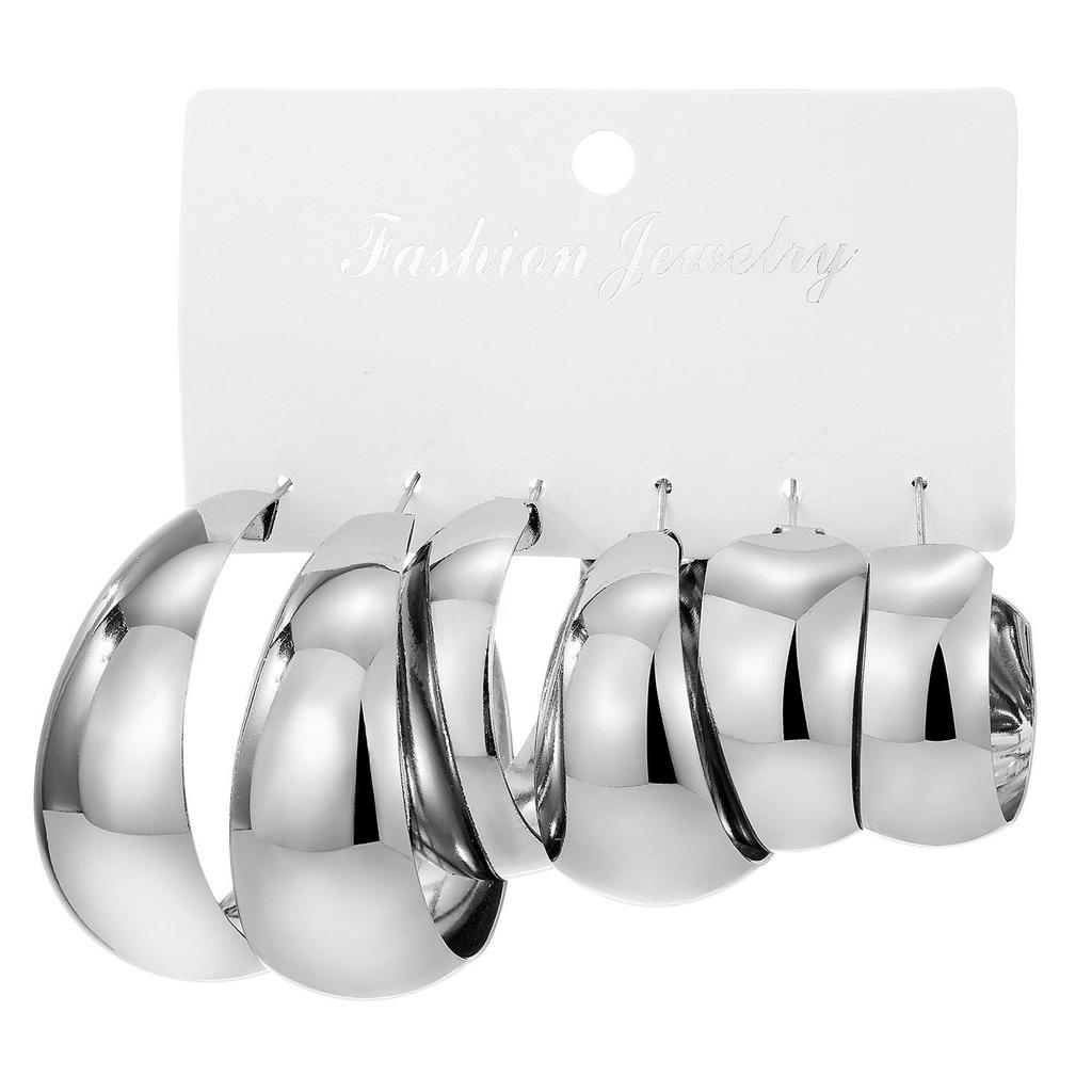 European & American Bold Gold Alloy Earrings - 3-Piece Creative Hoop Set