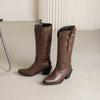 Brown Black Women Knee High Boots High Block Heel Big Size 46