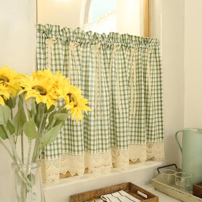 Green Checkered Window Curtains Rod Pocket Door Home Decoration Farmhouse Sheer Kitchen Short Curtains for Bedroom & Living Room
