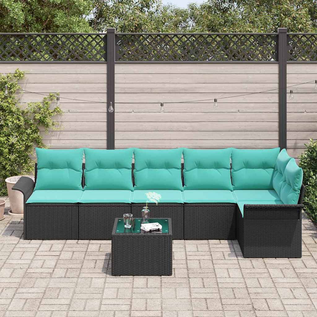 Garden Sofa Set with Cushions 7 pcs Black Poly Rattan