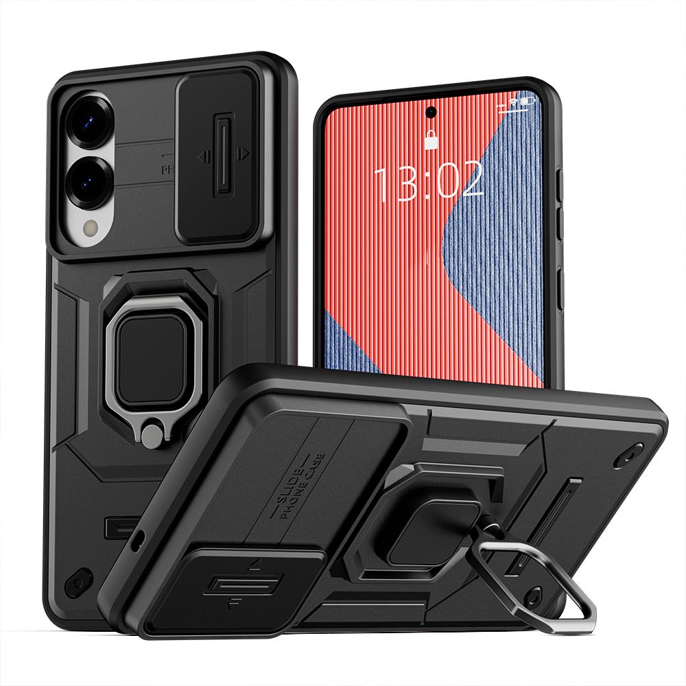 KEYSION Shockproof Case for Samsung S25 Edge 5G Slide Camera Lens Protection Ring Stand Phone Back Cover for Galaxy S25 Edge 5G