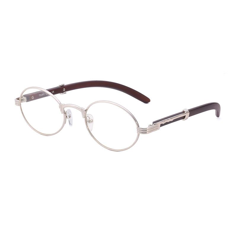 Retro Small Frame Glasses Women'S Imitation Wood Grain Oval Frame Sunglasses Men'S Trend Anti-High Beam Sunglasses