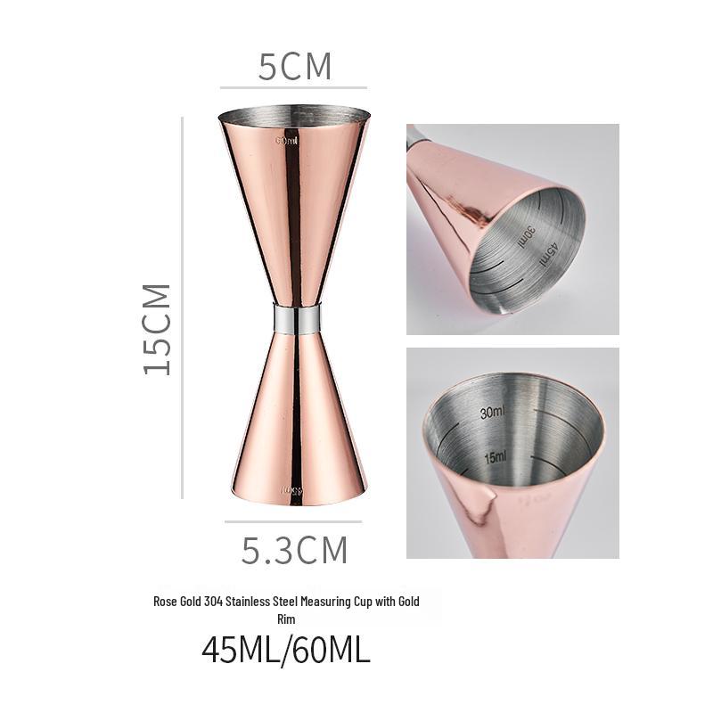 Double-Headed Stainless Steel 304 Gold Ring Jigger with Scaled Measuring Cup for Cocktails