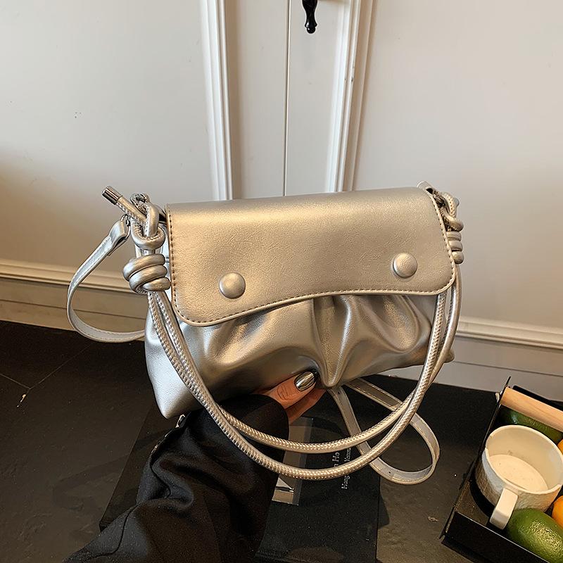 Spring and Summer High-end Handbag Bag Women's New Fashion Pleated Versatile Shoulder Bag Crossbody Small Square Bag