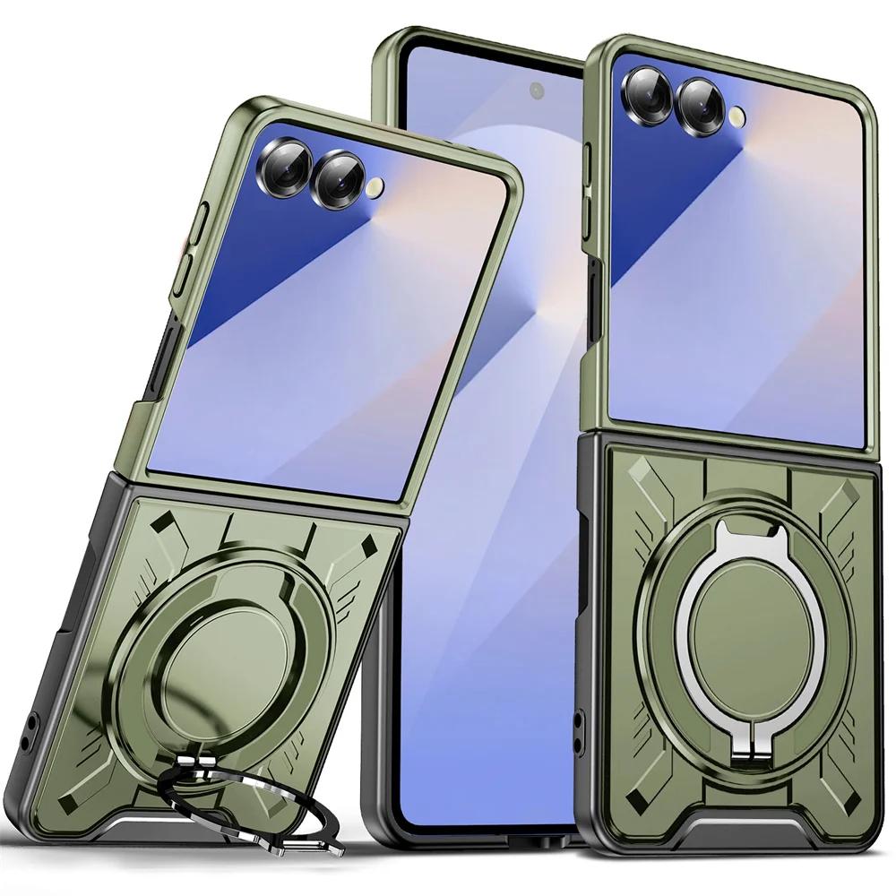 Phone Case For Samsung Galaxy Z Flip 7 Flip7 5G TPU+PC 360° Magnetic Ring Holder  Shockproof Rugged Protection Cover Kickstand