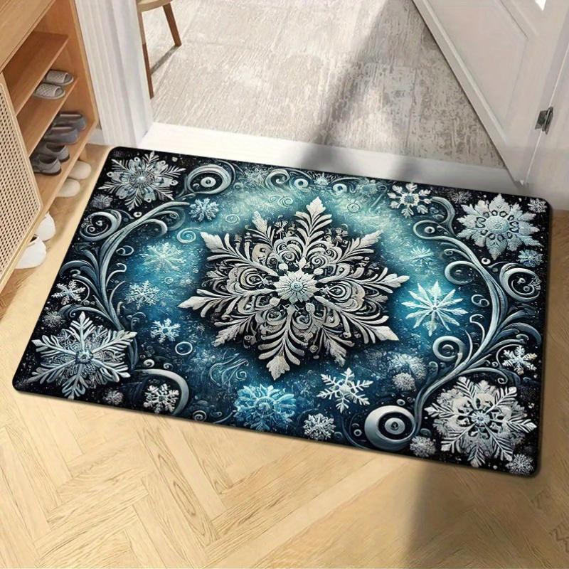 1pc Festive Christmas Snowflake Printed Door Mat - Comfortable, Machine Washable, Non-Slip Polyester Mat for Entryway, Kitchen,