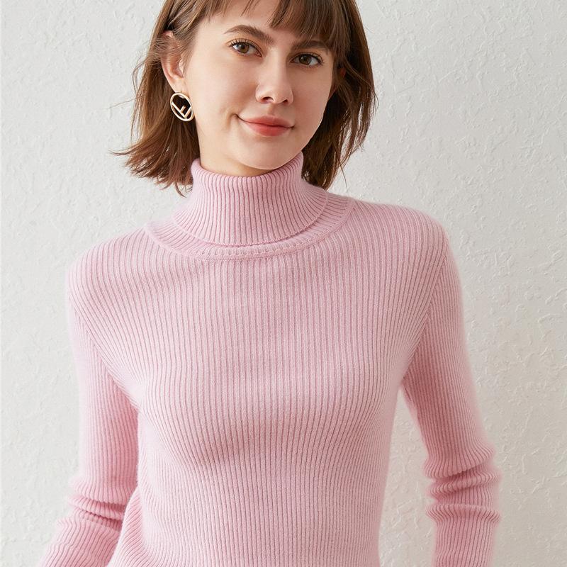 Turtleneck female slim-fitting strips autumn and winter new long-sleeved inner pullover sweater bottoming shirt lapel