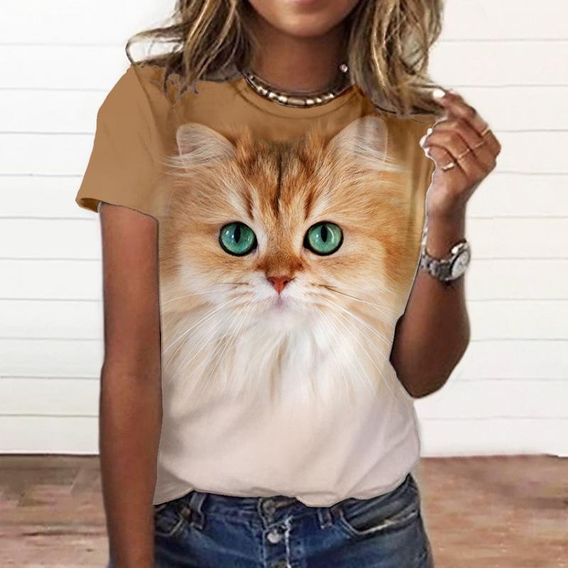 3D Cat Cartoon Couple Trendy Brand Women's T-shirt Short Sleeve T-shirt