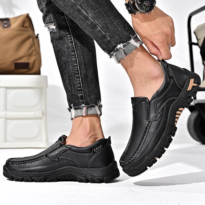 Men Thick Bottom Casual Shoes Genuine Leather Mens All-match Loafers Classic Men Shoes for Wedding 2024 New Mens Slip On Flats