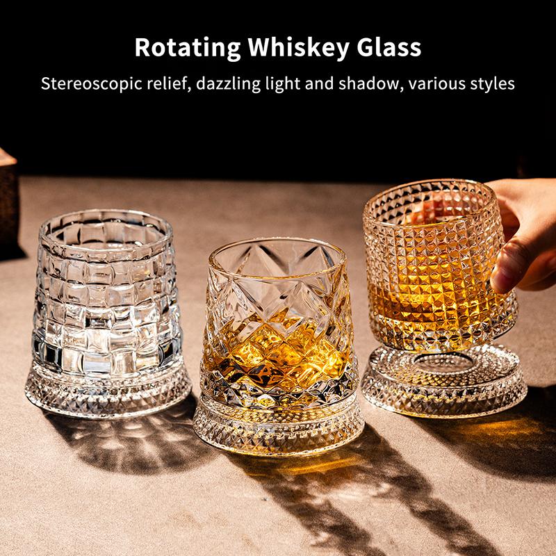 Szklanka do whisky obrotowa 280 ml Kreatywna Kryształowa Premium Kubek do piwa Str Reliefowa Szklanka do likieru z podstawką Forma do drinków prostych Kieliszek do wina