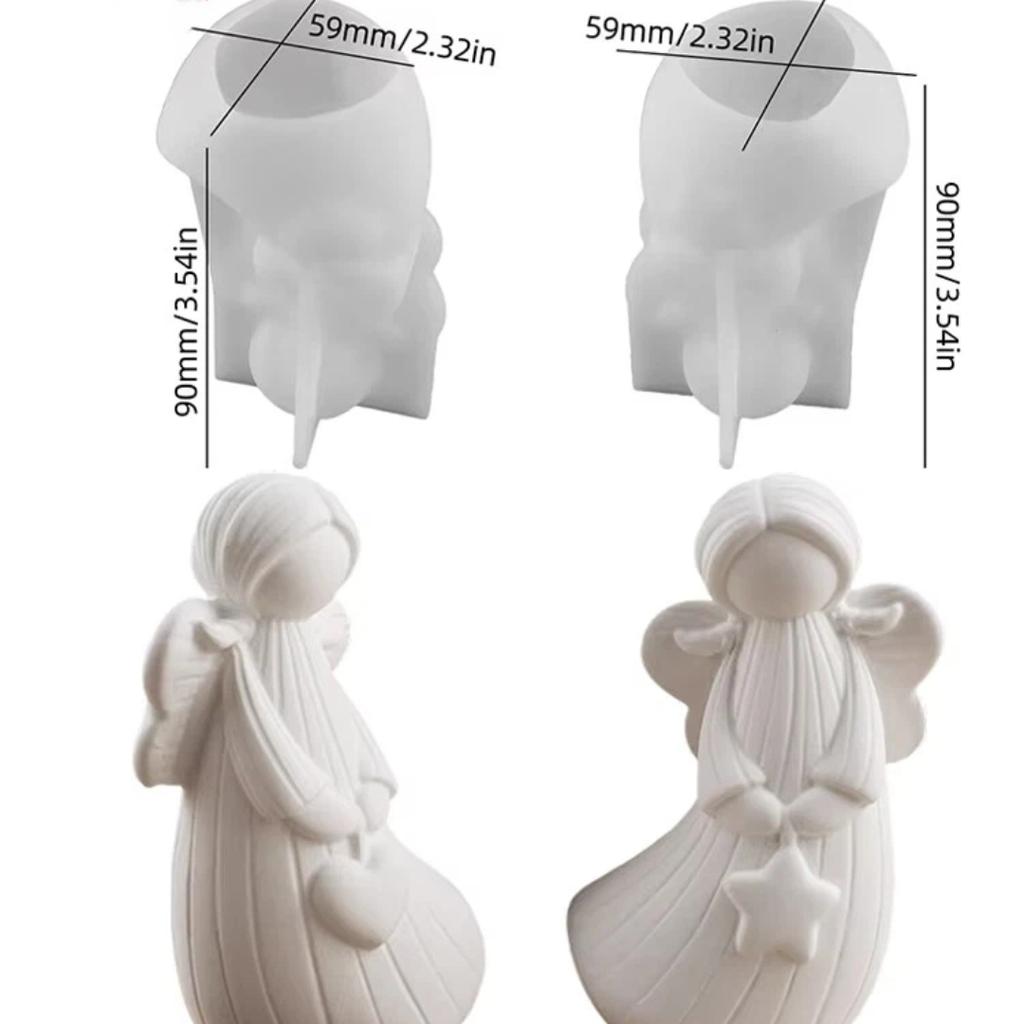 2Pcs Diy Handmade Angel Plaster Resin Moulds With Heart Star Designs 3D Angel Silicone Moulds Decorative Sculptures Craft