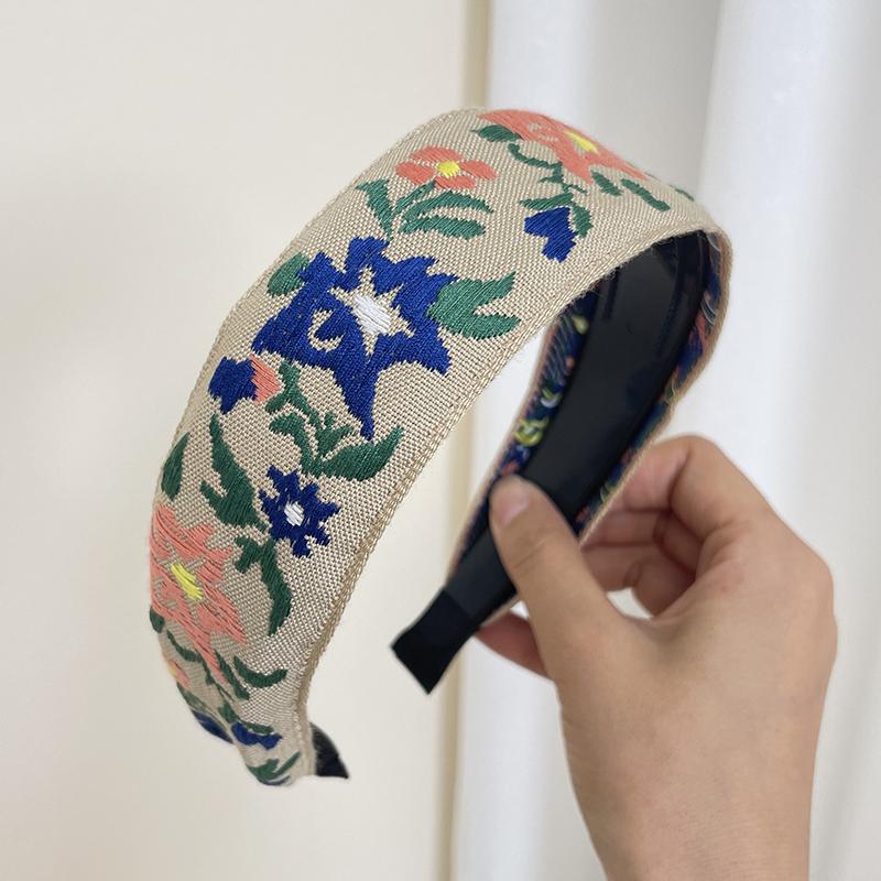 Nieuwe Boheemse Borduur Hoofdband Etnische Brede Rand Haar Hoepel Blad Bloemenpatroon Haaraccessoires Hoofddeksels black