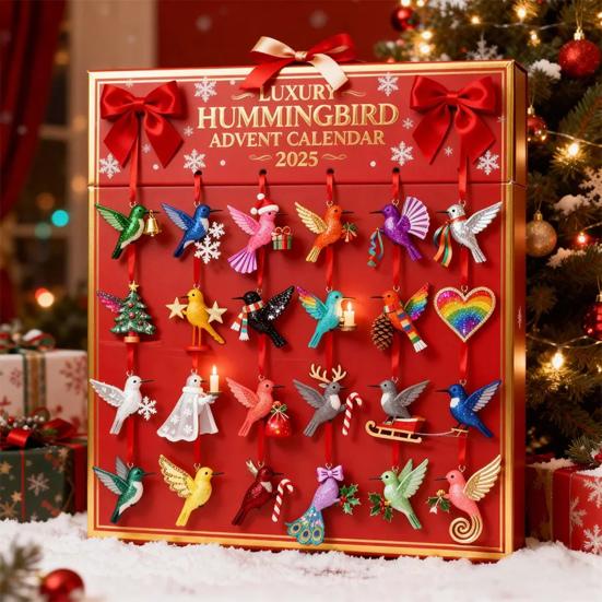 2025 Hummingbird Advent Calendar 24 Day of Bird Themed Christmas Countdown Calendar Acrylic Hummingbirds Xmas Tree Ornament Holiday Gift