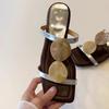 Sheepskin Version~ Niche French One-word Cool Slippers Women's Open-toed Square Head Temperament Roman Shoes Flat Beach Shoes